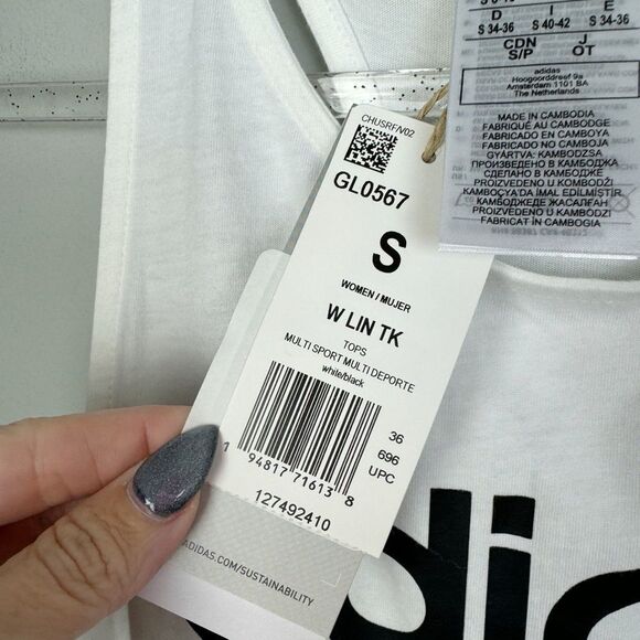 ADIDAS | NEW White & Black Racerback Graphic Tank Top Women’s Size Small - Picture 10 of 12